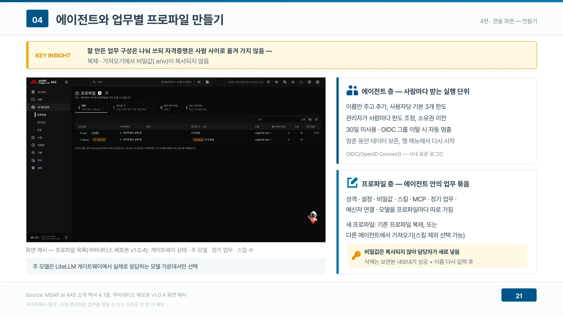 업무 구성은 나눠 쓰되 비밀값은 복제와 가져오기에서 따라가지 않는다