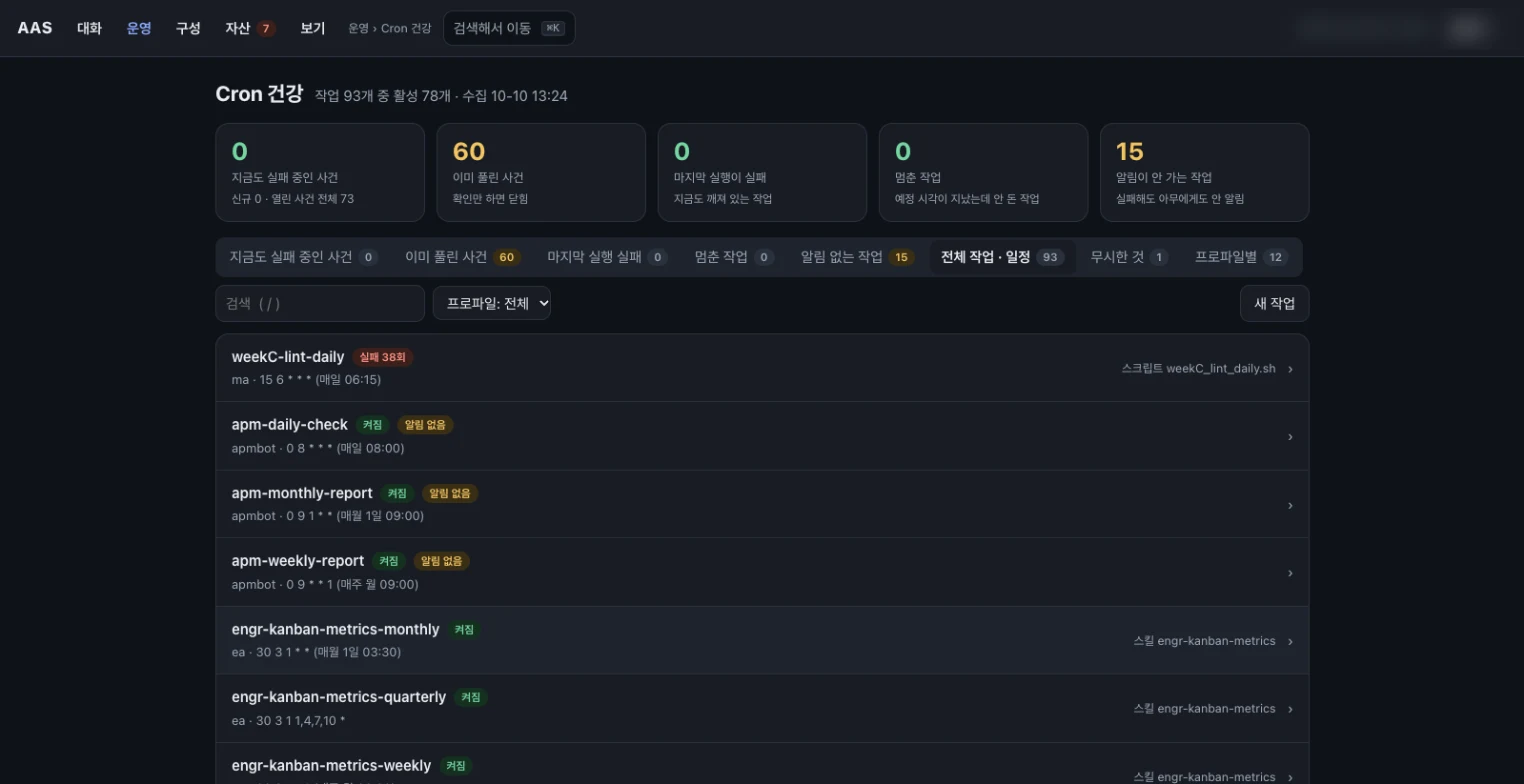 MSAP AAS 정기 업무 상태 화면